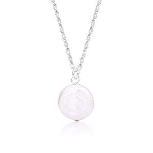 Nura Pearl Coin Necklace - Silver